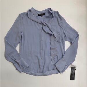 Kasper 100% Silk Soft Blue Women's Blouse with Scarf Detail Size 4 NWT